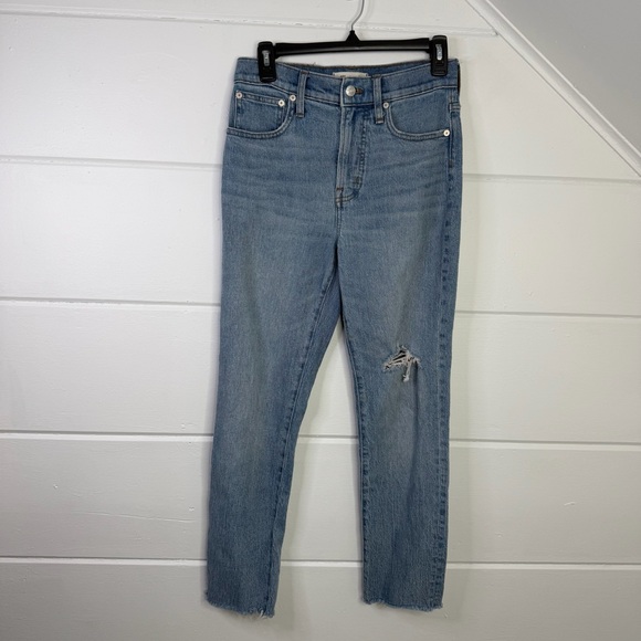 Madewell Denim - Madewell Perfect Vintage Crop Jean 25 Light Wash Distressed Raw Hem